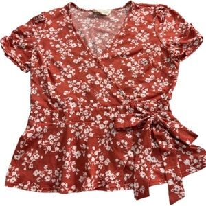 Sweet Wanderer Red Floral Wrap Blouse